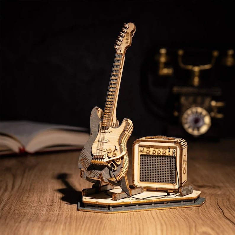 Electric Guitar 3D Puzzle, Wooden Mechanical Model Kit