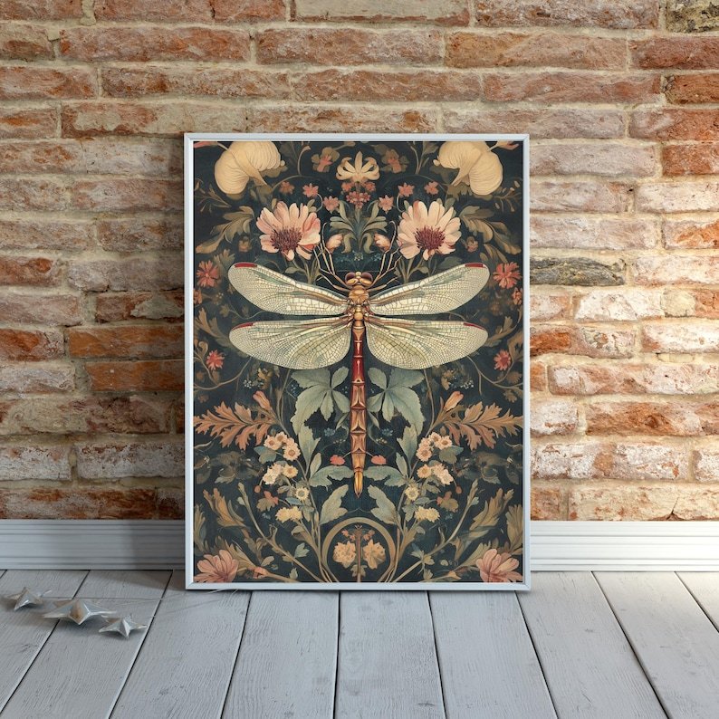 William Morris Style Dragonfly Jigsaw Puzzle: Vintage Floral Pattern