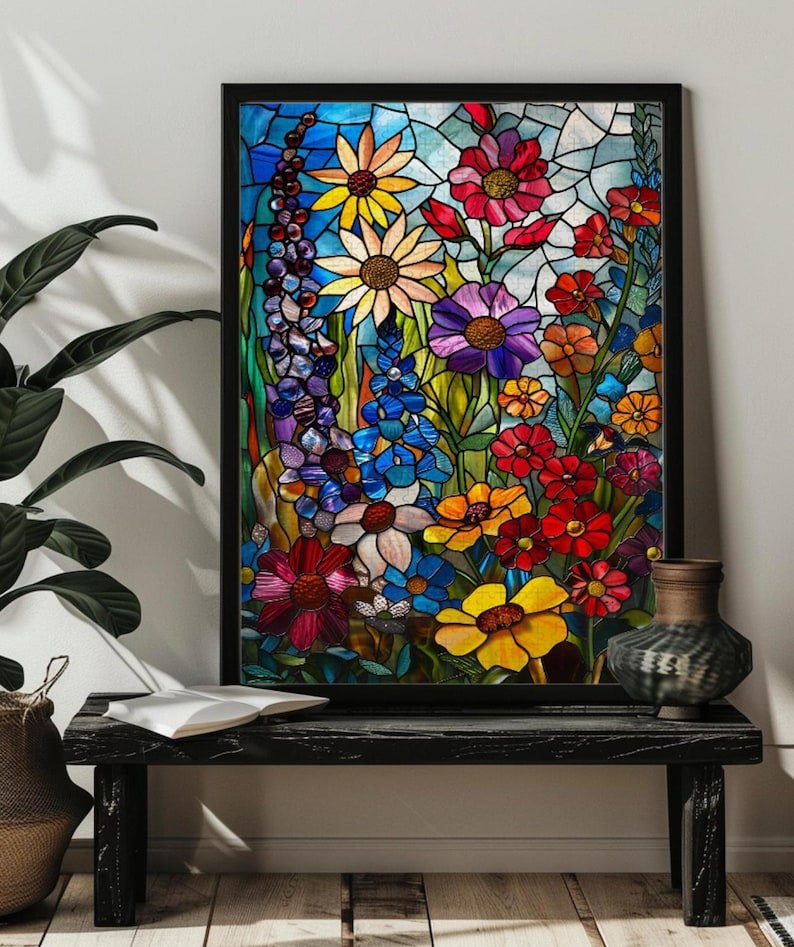 Stained Glass Wildflower Jigsaw Puzzle