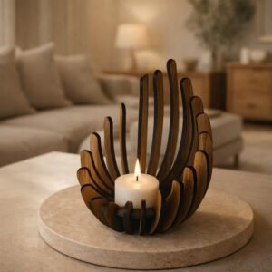 Modern Wooden Tealight Holder DIY Kit, Sculptural 3D Wood Puzzle