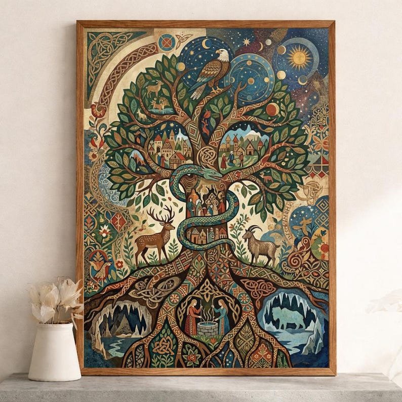 Yggdrasil World Tree Norse Mythology Folk Art Wood Puzzle