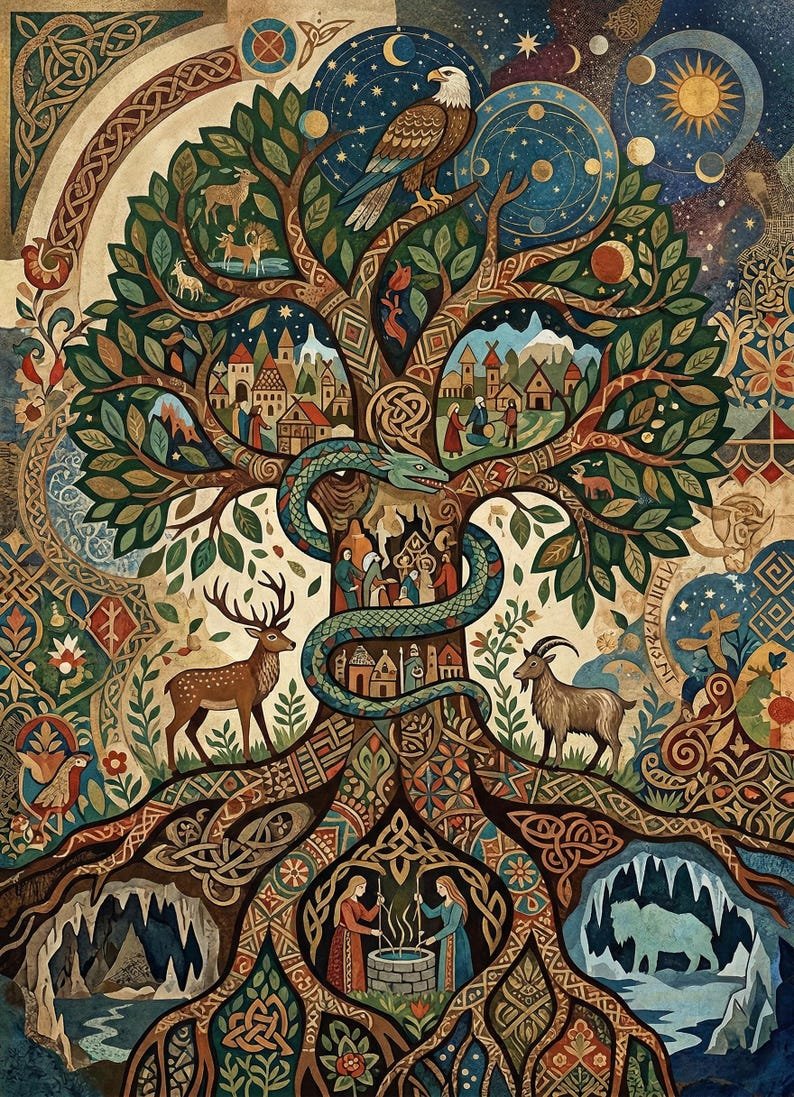 Yggdrasil World Tree Norse Mythology Folk Art Wood Puzzle - Image 4