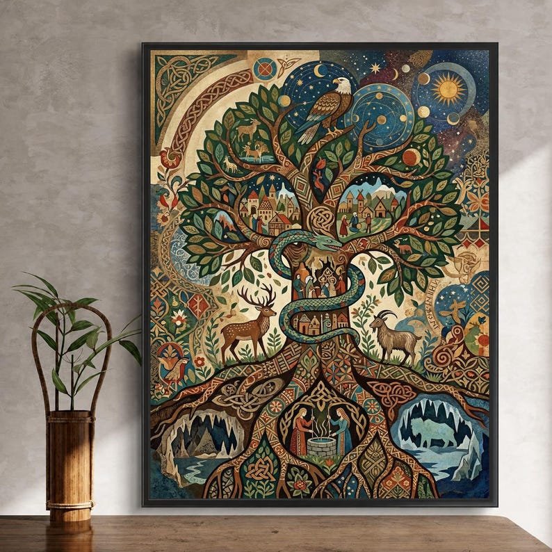Yggdrasil World Tree Norse Mythology Folk Art Wood Puzzle - Image 3