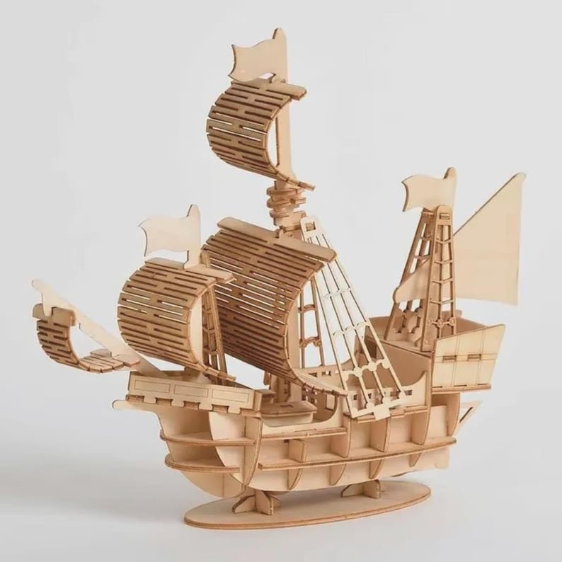 3D Wooden Sailing Ship Model Kit: DIY Puzzle for Desk Decor - Image 4