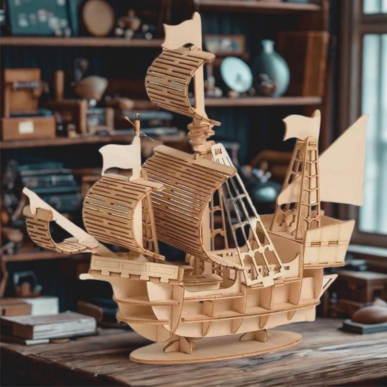 3D Wooden Sailing Ship Model Kit: DIY Puzzle for Desk Decor