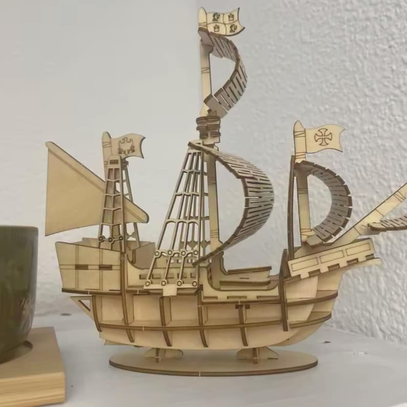 3D Wooden Sailing Ship Model Kit: DIY Puzzle for Desk Decor - Image 8